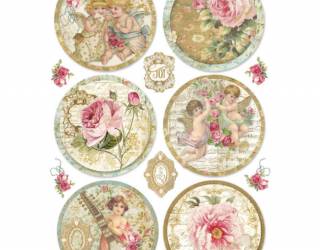 Dekupázs rizspapír A4 csom. - Rózsás és angyalos gömbök