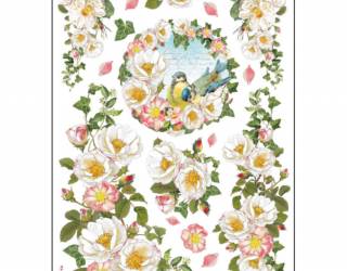 Dekupázs rizspapír A4 csom. - Fehér virágok