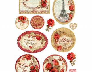 Dekupázs rizspapír A4 csom. - red roses and frames