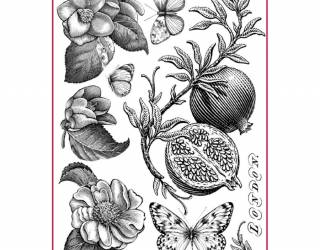 Dekupázs rizspapír A4 csom. - Gránátalma fekete-fehérben