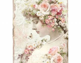 Dekupázs rizspapír A4 csom. - Női profil virágkoszorúval