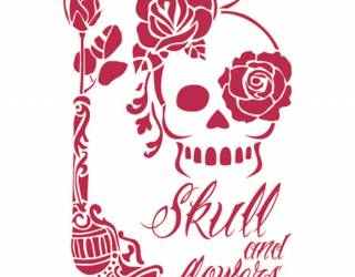 Stencil G méret cm. 21x29,7 Skull and flowers
