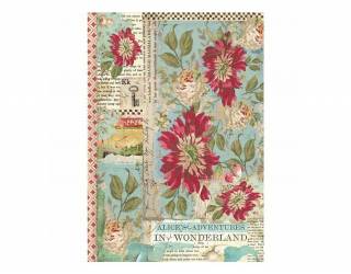 Dekupázs rizspapír A4 csom. - Alice piros virággal