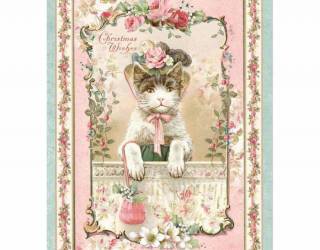 Dekupázs rizspapír A4 csom. - Pink karácsonyi cica