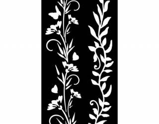 Stencil TD méret 12x25 cm/ 0,5 mm - Virágok és levelek kerettel